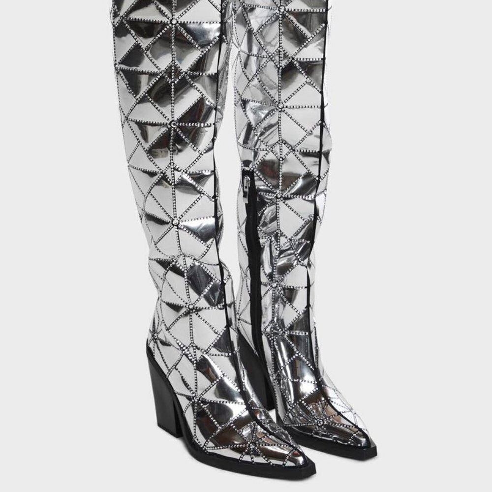 " ROYAL MIRRORED COWBOY " Boots - Silver ( BRAND NEW !!!!!!!!!!!!!